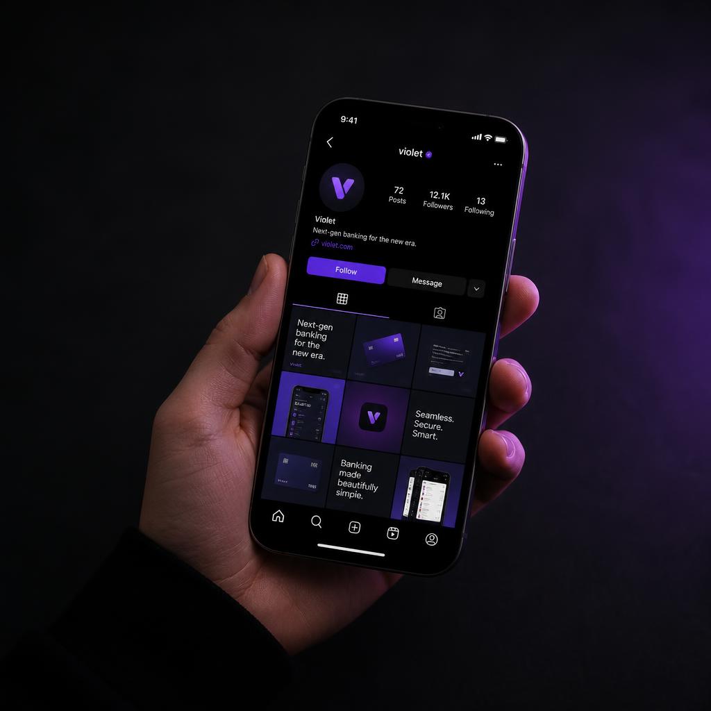 Celular exibindo um perfil de rede social com identidade visual consistente