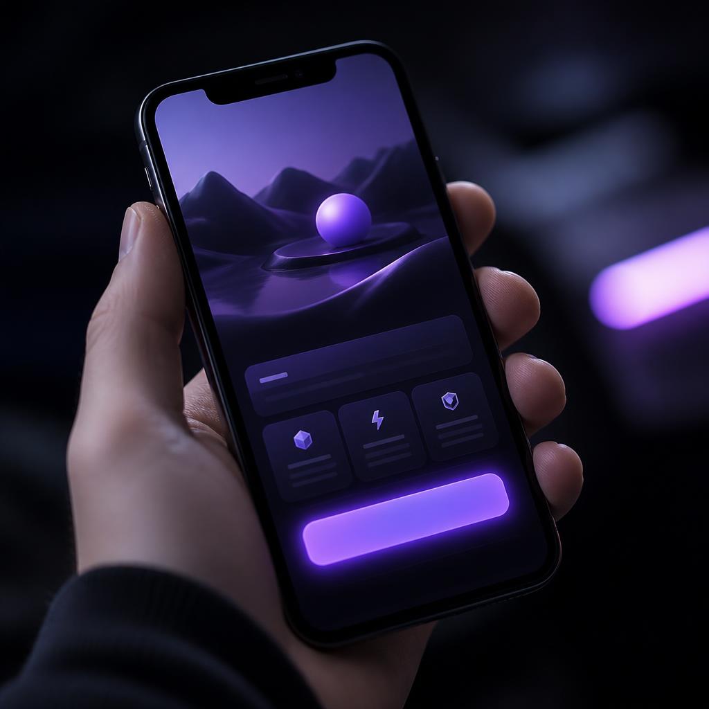 Celular exibindo uma página de vendas com botão de ação em destaque violeta