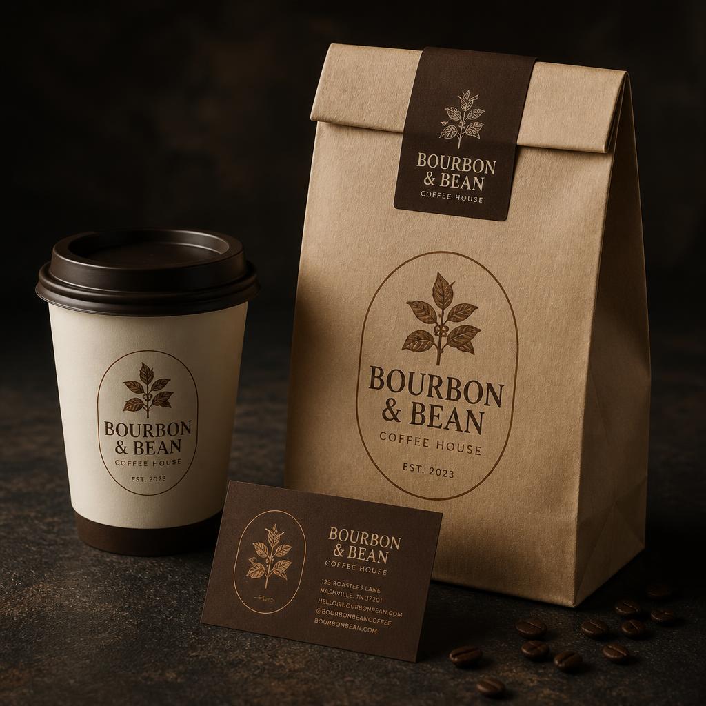 Identidade visual Bourbon & Bean: Cafeteria: logomarca, embalagem e papelaria